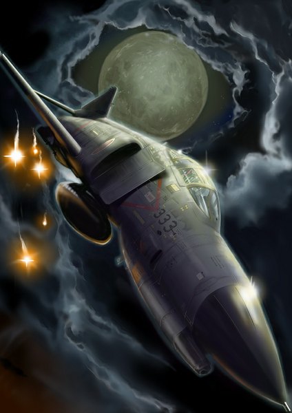 Anime picture 724x1024 with amisu tall image sky cloud (clouds) flying weapon moon airplane jet f-4