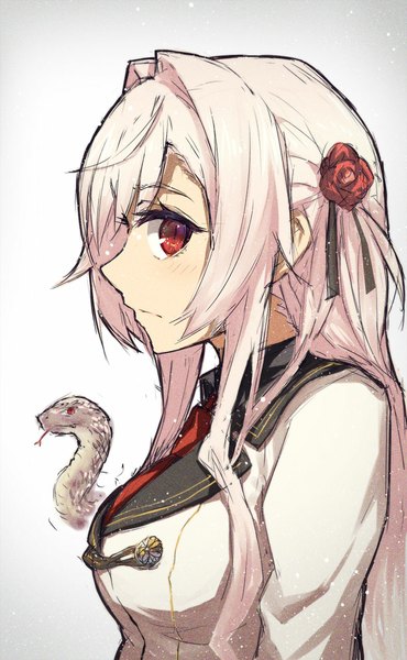 Anime picture 700x1133 with ore ga ikiru raison d'etre tagme (character) heiwari kanade single long hair tall image looking at viewer simple background red eyes white background pink hair profile sketch girl uniform hair ornament school uniform animal serafuku snake