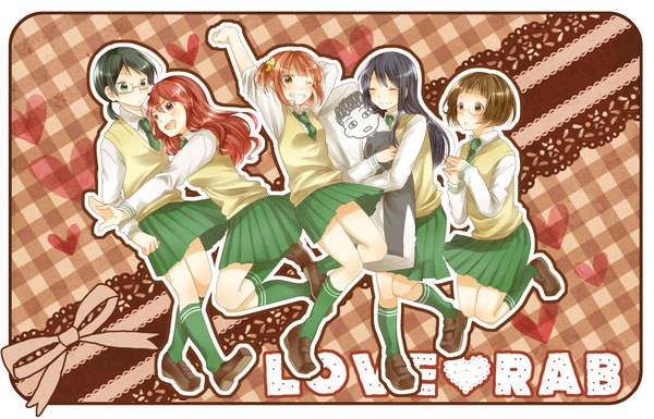 Anime picture 2000x1286 with love lab doga kobo maki natsuo kurahashi riko enomoto yuiko tanahashi suzune mizushima sayori momiy63 long hair blush highres short hair black hair smile red eyes brown hair multiple girls brown eyes green eyes red hair