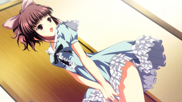 Anime picture 1024x576 with uni. special limited edition (game) open mouth brown hair wide image brown eyes game cg girl dress