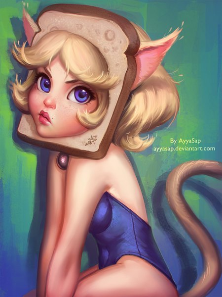 Anime picture 1536x2048 with ayyasap single tall image looking at viewer short hair light erotic blonde hair purple eyes animal ears tail animal tail lips cat ears mole cat girl cat tail sleeveless girl
