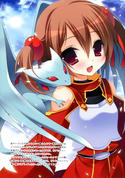 Anime picture 2642x3755 with sword art online a-1 pictures silica pina (sao) nanaka mai single tall image blush highres short hair open mouth red eyes brown hair twintails scan short twintails girl dragon