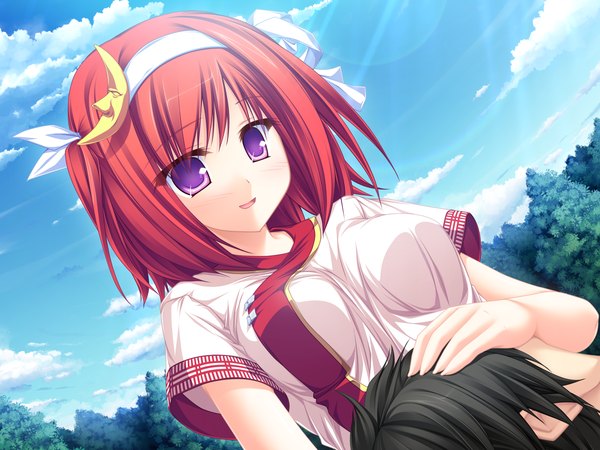 Anime picture 1600x1200 with suzukaze no melt tsubaki nazuna tenmaso short hair purple eyes game cg red hair girl