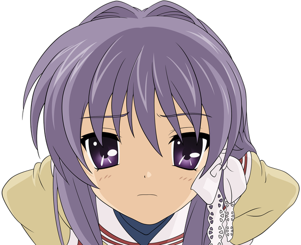 Anime picture 2994x2439 with clannad key (studio) fujibayashi kyou single long hair looking at viewer fringe highres purple eyes purple hair transparent background face vector sad girl uniform school uniform
