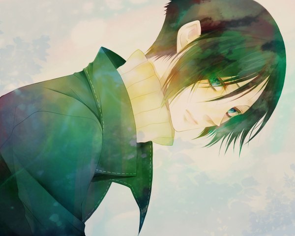 Anime picture 1500x1200 with nabari no ou j.c. staff yoite kamatani yuuki single short hair black hair green eyes boy sweater coat