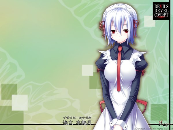 Anime picture 1600x1200 with devils devel concept (game) short hair red eyes game cg white hair maid girl necktie