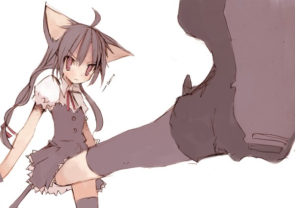 Anime picture 1200x847 with white background animal ears cat girl girl
