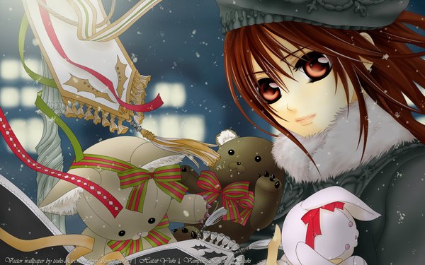 Anime picture 1920x1200 with vampire knight studio deen cross yuki highres red eyes brown hair wide image girl hat toy stuffed animal teddy bear