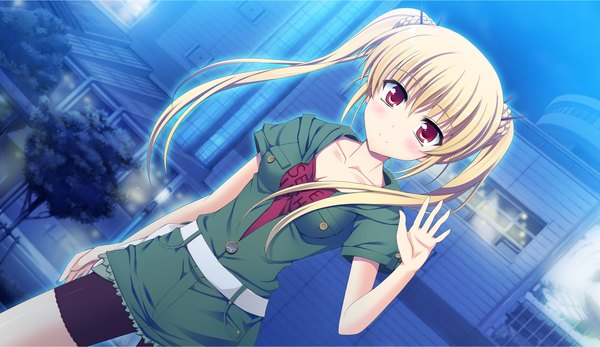 Anime picture 2660x1540 with atled everlasting song long hair blush highres blonde hair red eyes wide image twintails game cg girl