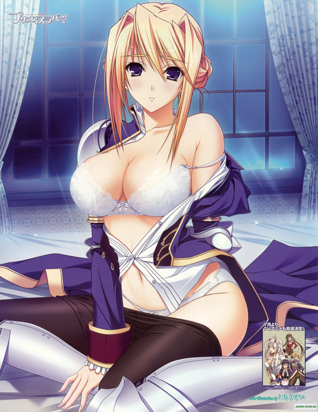 Anime picture 1470x1900 with princess lover silvia van hossen tall image breasts light erotic blonde hair large breasts purple eyes scan underwear panties