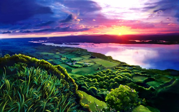 Anime picture 1800x1125 with original bryanth highres wide image sky cloud (clouds) wallpaper horizon landscape water