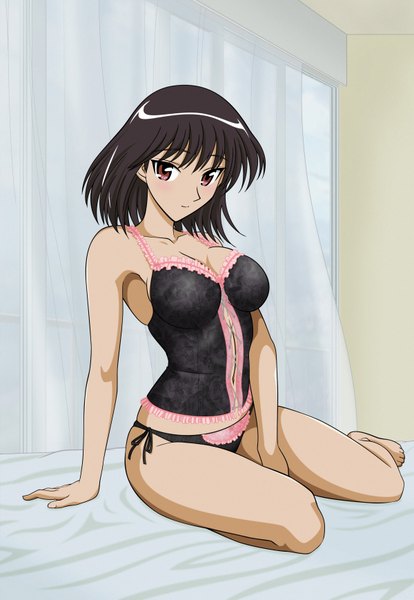 Anime picture 2399x3473 with school rumble tsukamoto yakumo single tall image highres short hair light erotic black hair red eyes cleavage underwear only girl underwear panties