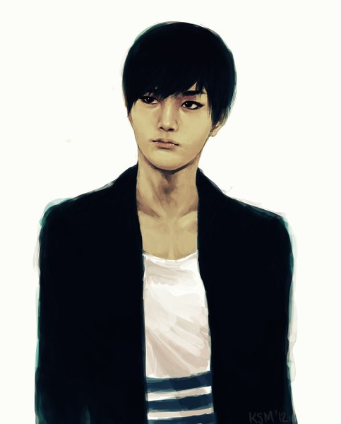 Anime picture 1177x1463 with infinite kim myungsoo single tall image short hair black hair simple background white background black eyes realistic boy