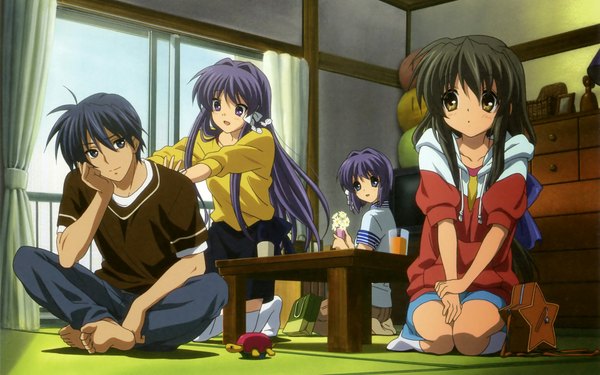 Anime picture 1920x1200 with clannad key (studio) fujibayashi kyou ibuki fuuko fujibayashi ryou okazaki tomoya highres wide image