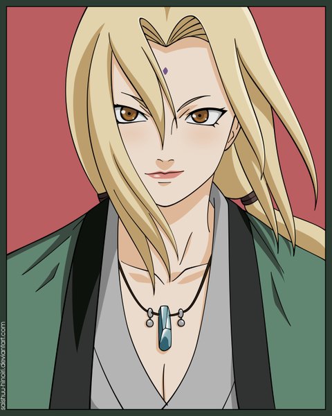 Anime picture 1200x1500 with naruto studio pierrot naruto (series) tsunade single long hair tall image blonde hair simple background brown eyes close-up girl necklace