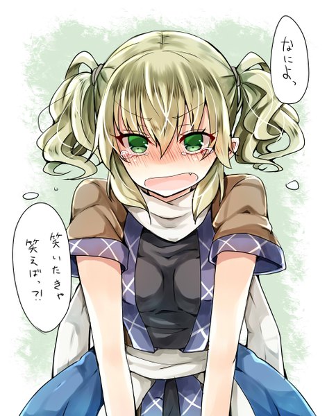 Anime picture 1000x1272 with touhou mizuhashi parsee mimoto (aszxdfcv) single tall image blush fringe short hair blonde hair twintails green eyes short twintails wavy hair alternate hairstyle girl dress teardrop