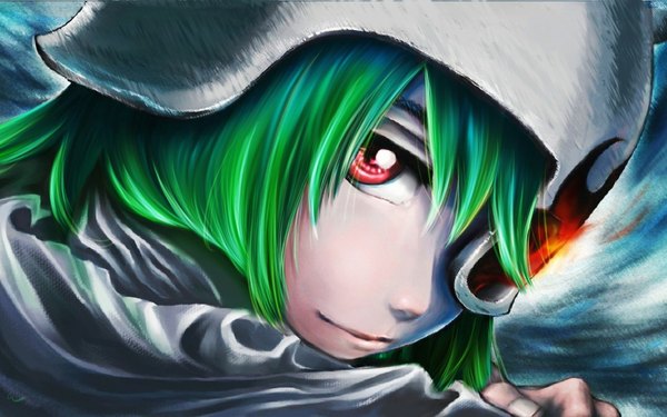 Anime picture 1680x1050 with bleach studio pierrot lilynette gingerback single looking at viewer short hair red eyes wide image green hair close-up face sad espada girl mask