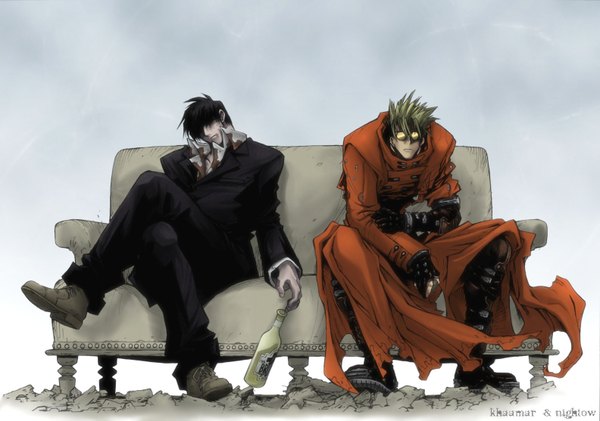 Anime picture 1584x1113 with trigun vash the stampede nicholas d. wolfwood