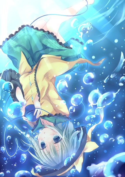 Anime picture 1000x1411 with touhou komeiji koishi marotti single tall image looking at viewer short hair blue eyes silver hair underwater girl dress hat bubble (bubbles) eyeball