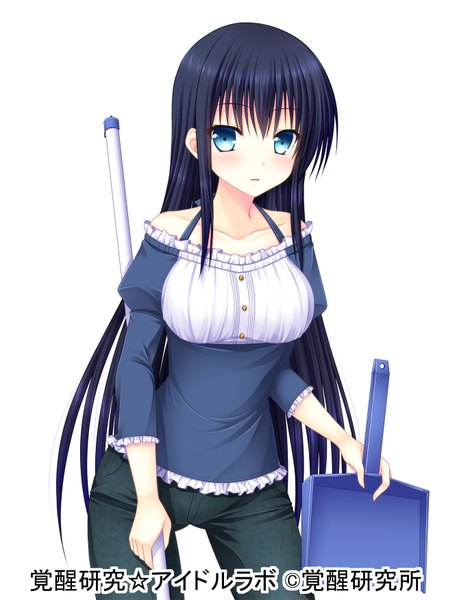 Anime picture 1340x1750 with original asazuki kanai single long hair tall image looking at viewer blue eyes black hair simple background white background girl