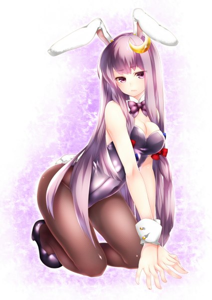 Anime picture 939x1327 with touhou patchouli knowledge yutazou single long hair tall image light erotic purple eyes animal ears purple hair bunny ears bunny girl girl hair ornament bunnysuit