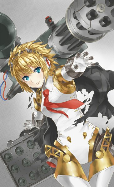 Anime picture 700x1150 with persona 4 persona 3 persona aegis heirou single tall image short hair blue eyes blonde hair girl weapon headphones gun android gatling gun