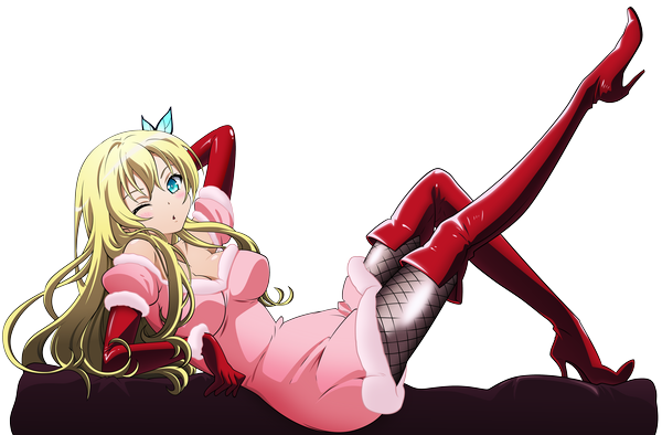 Anime picture 7000x4600 with boku wa tomodachi ga sukunai kashiwazaki sena manaalchemist single long hair blush highres blue eyes light erotic blonde hair absurdres one eye closed wink legs transparent background vector girl gloves hair ornament elbow gloves