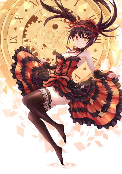 Anime picture 637x903 with date a live tokisaki kurumi asle single long hair tall image breasts light erotic black hair smile twintails heterochromia girl thighhighs dress black thighhighs frills clock