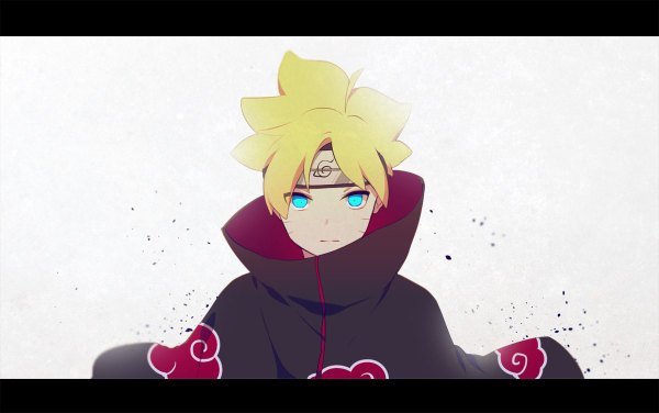Anime picture 1200x752 with naruto studio pierrot naruto (series) uzumaki boruto nipye single looking at viewer fringe short hair blonde hair simple background white background ahoge upper body aqua eyes wind alternate costume facial mark letterboxed whisker markings