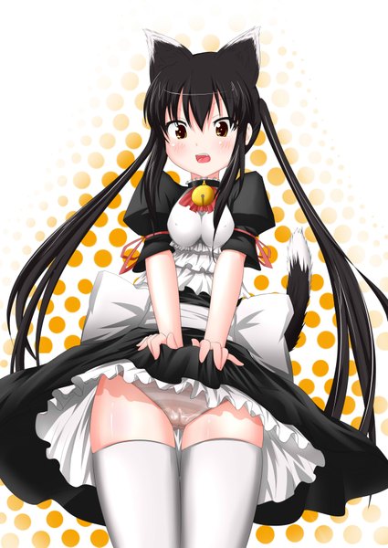Anime picture 2507x3541 with k-on! kyoto animation nakano azusa inu3 long hair tall image highres open mouth light erotic black hair animal ears animal tail cat ears maid orange eyes pantyshot girl thighhighs underwear panties