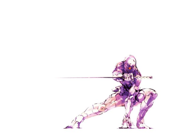 Anime picture 1600x1200 with metal gear metal gear solid konami gray fox cyborg ninja tagme (artist) single white background assassin weapon sword katana cyborg