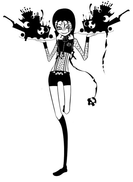 Anime picture 1100x1500 with alice in wonderland bill the lizard chouzetsu nekopanchi single tall image black hair smile monochrome shorts tray