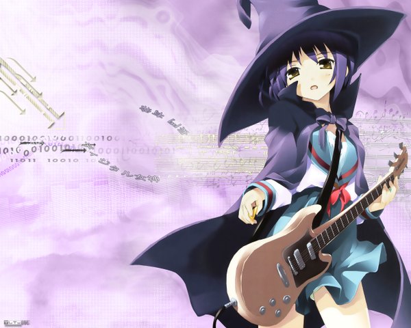 Anime picture 1280x1024 with suzumiya haruhi no yuutsu kyoto animation nagato yuki witch girl guitar