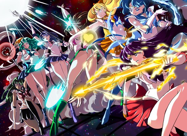 Anime picture 2336x1706 with bishoujo senshi sailor moon toei animation aino minako kino makoto sailor venus sailor mars sailor mercury sailor jupiter sailor saturn meiou setsuna sailor neptune sailor uranus sailor pluto long hair fringe highres short hair blue eyes blonde hair red eyes