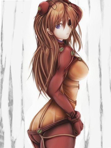 Anime picture 756x1000 with neon genesis evangelion rebuild of evangelion gainax soryu asuka langley shikinami asuka langley nannacy7 single long hair tall image looking at viewer blue eyes light erotic brown hair girl hair ornament bodysuit eyepatch pilot suit