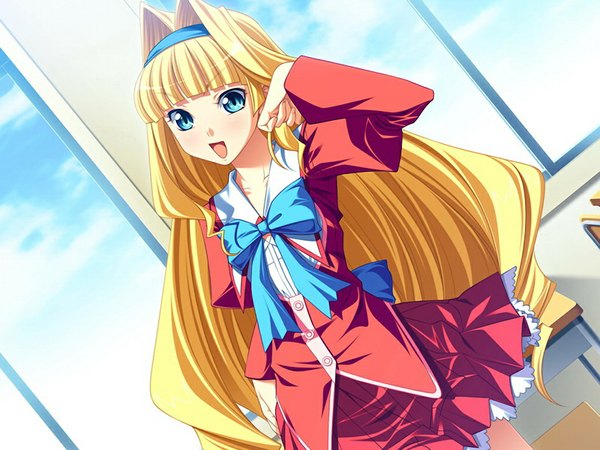 Anime picture 1024x768 with ko musume (game) blue eyes blonde hair game cg girl serafuku