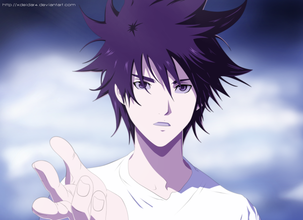 Anime picture 2316x1690 with air gear toei animation minami itsuki xdeidar4 single looking at viewer highres short hair purple eyes purple hair inscription coloring boy