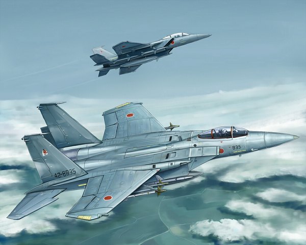 Anime picture 1000x800 with original kcme sky cloud (clouds) flying pilot weapon airplane jet f-15j