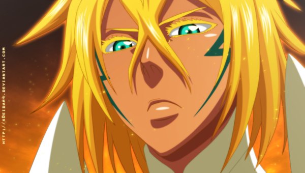 Anime picture 1863x1057 with bleach studio pierrot tia harribel xdeidar4 single long hair highres blonde hair wide image green eyes coloring facial mark close-up face espada girl