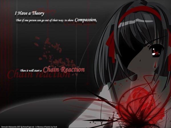 Anime picture 1600x1200 with suzumiya haruhi no yuutsu kyoto animation suzumiya haruhi black background dark background girl