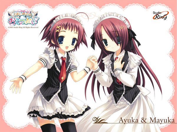 Anime picture 1281x960 with hajimete no otetsudai studio ring ayuka (hajimete no otetsudai) mayuka (hajimete no otetsudai) twins interlocked fingers