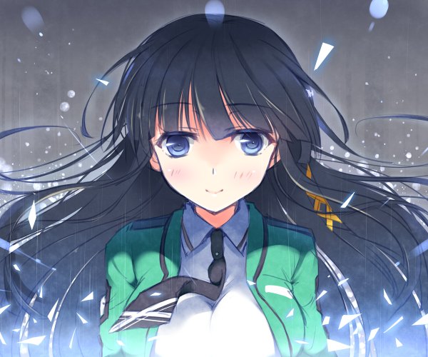 Anime picture 1200x1000 with mahouka koukou no rettousei shiba miyuki sousouman single long hair looking at viewer blue eyes black hair smile girl necktie