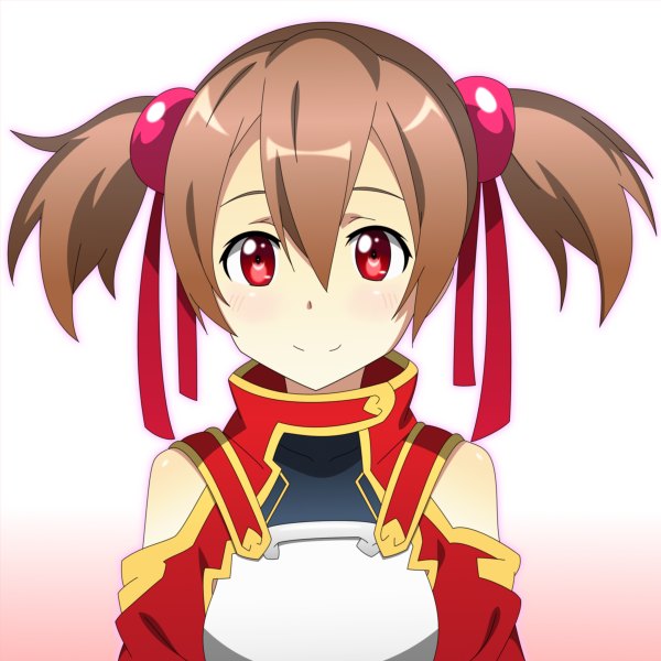 Anime picture 1200x1200 with sword art online a-1 pictures silica spicegold single looking at viewer short hair smile red eyes brown hair twintails short twintails girl ribbon (ribbons) hair ribbon