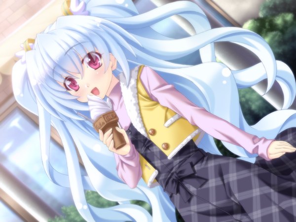 Anime picture 1200x900 with ten no hikari wa koi no hoshi purple eyes blue hair game cg girl food sweets ice cream