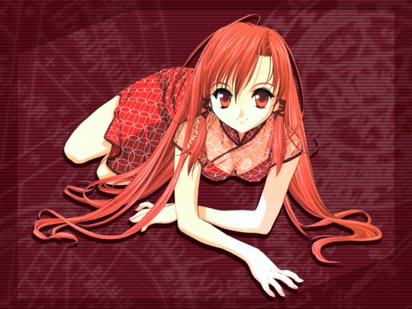 Anime picture 1280x960 with tenhiro naoto long hair red eyes red hair chinese clothes chinese dress