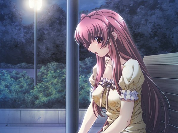 Anime picture 1024x768 with kazama mana (game) brown eyes game cg red hair night girl