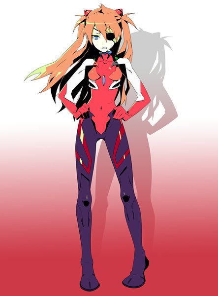 Anime picture 879x1189 with neon genesis evangelion rebuild of evangelion evangelion: 3.0 you can (not) redo gainax soryu asuka langley shikinami asuka langley 8055 single long hair tall image looking at viewer fringe blue eyes hair between eyes standing full body orange hair shadow two side up gradient background