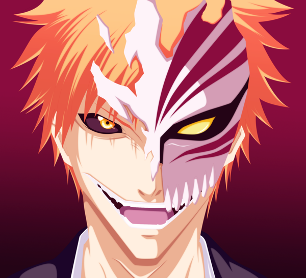 Anime picture 2256x2053 with bleach studio pierrot kurosaki ichigo dartroberth single highres short hair open mouth simple background smile japanese clothes orange hair orange eyes coloring portrait close-up face boy kimono mask