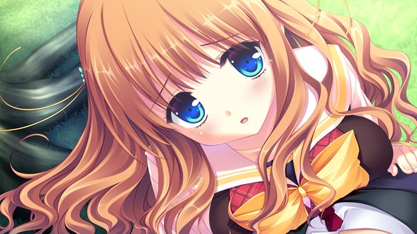 Anime picture 1025x577 with sugirly wish himeyuri megumi long hair blue eyes wide image game cg orange hair girl serafuku