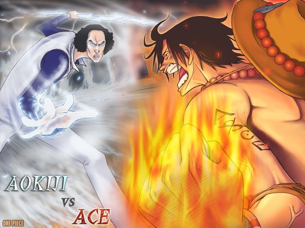 Anime picture 1600x1200 with one piece toei animation portgas d. ace kuzan (aokiji) dugan highres short hair open mouth black hair profile from behind multiple boys tattoo copyright name character names topless hat removed battle headwear removed vein (veins)
